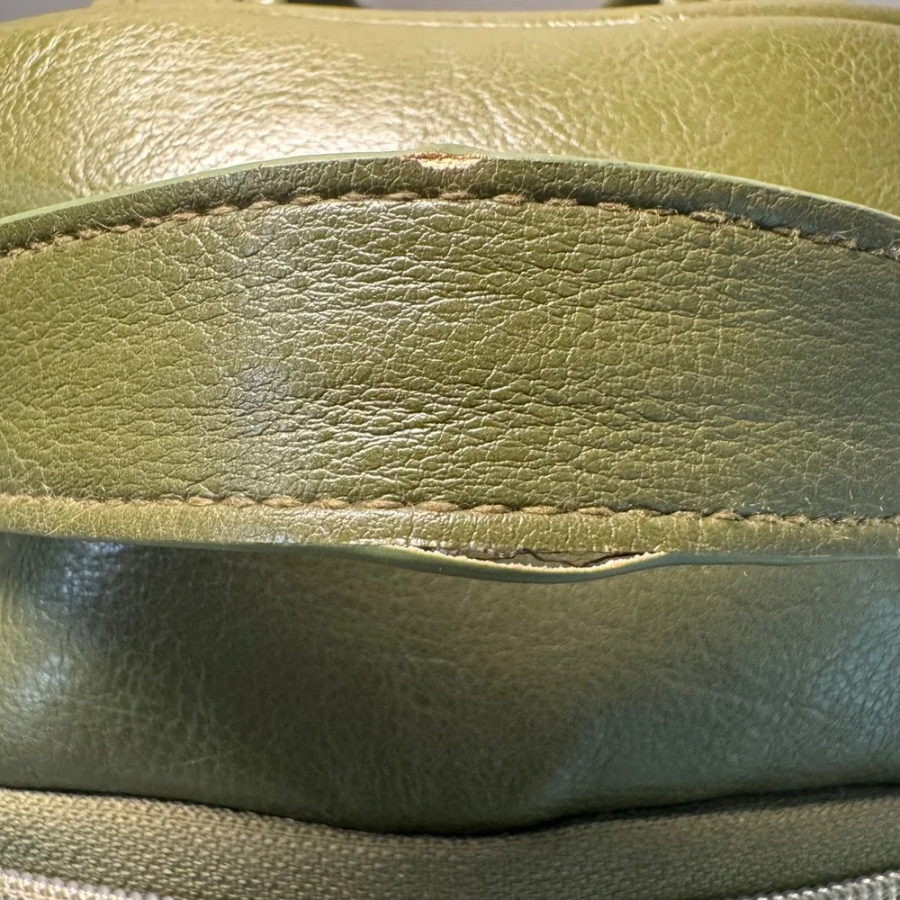 Itzy Ritzy Boss Backpack Diaper Bag Olive Green Vegan Leather Rainbow Lining